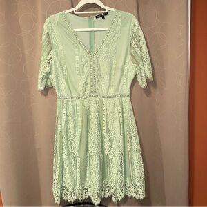 Glitzy Girlz Womens Chic Mint Lace Sheer Sleeves Mini Dress NWOT Size Large